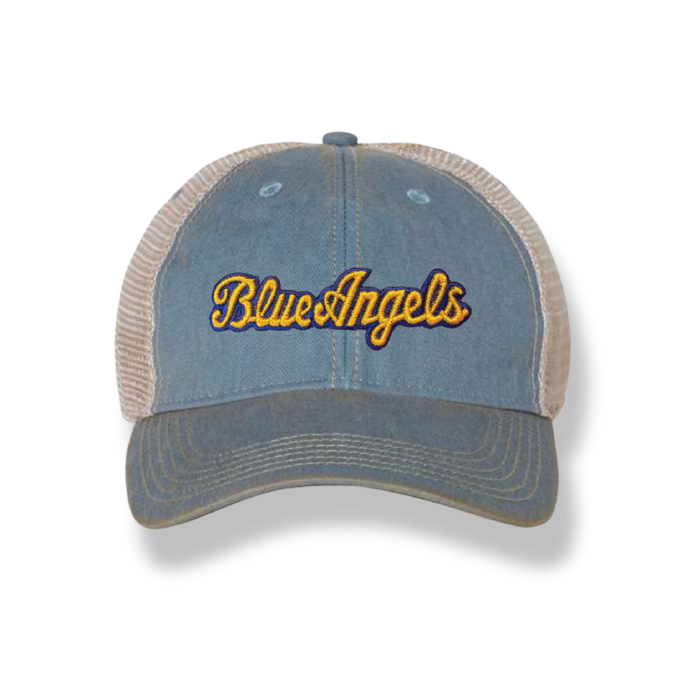 3D Blue Angels Script Vintage Washed Trucker Hat