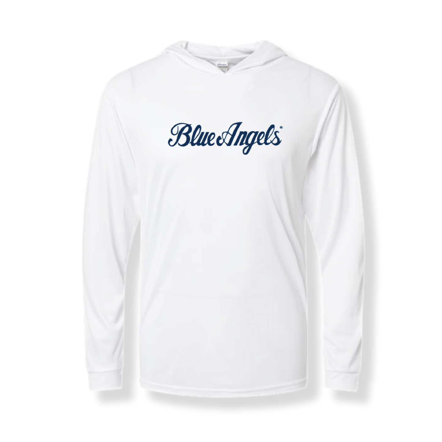 Sublimated Blue Angels Script Performance Hooded Long Sleeve