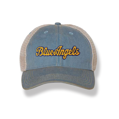 3D Blue Angels Script Vintage Washed Trucker Hat